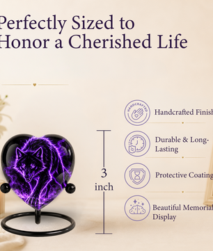 Purple Wolf Adult Cremation Urn for Ashes, Black Wolf Memorial Urn, Personalized Heart Shaped Adult Urn, Wolf Cremation Urn