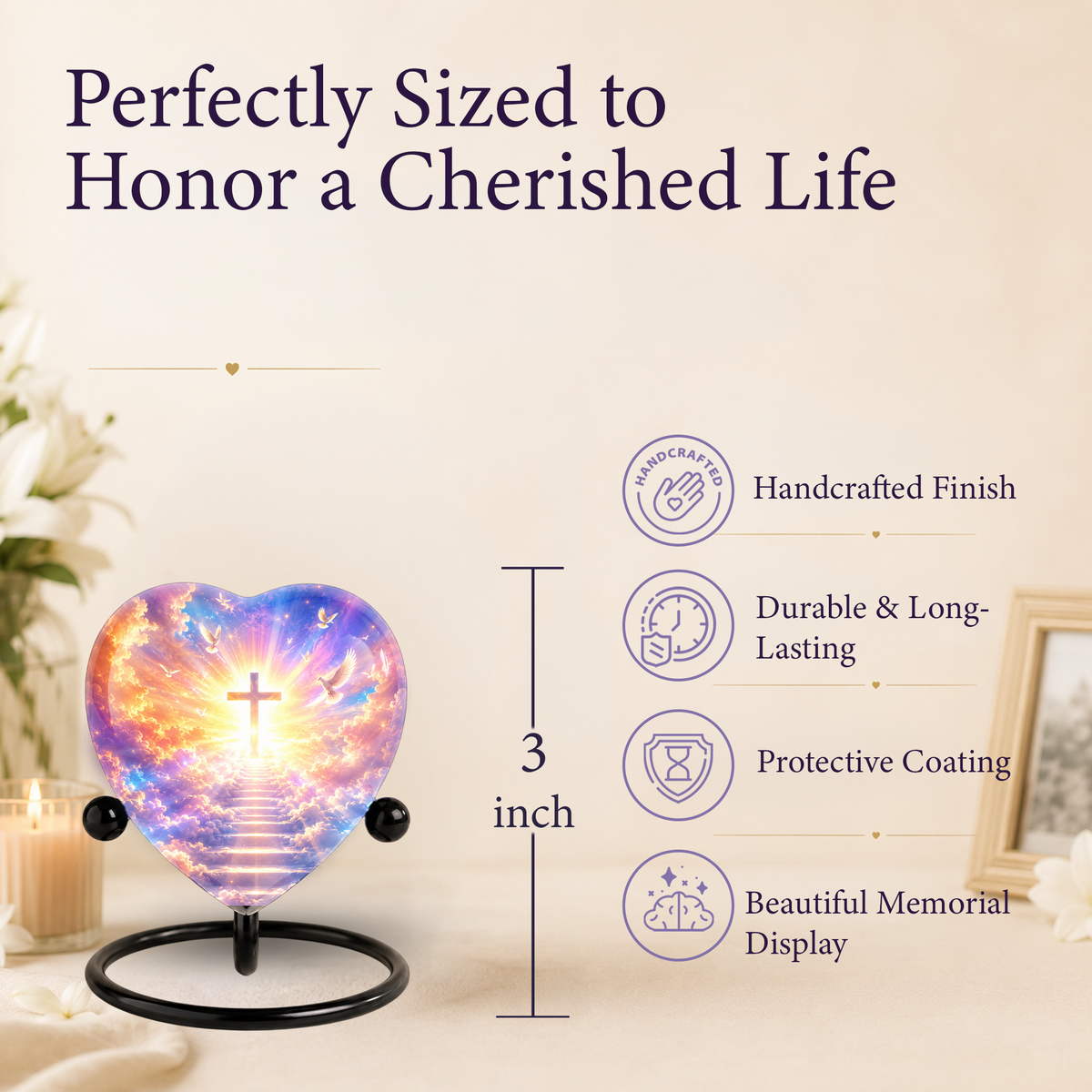 Christian Cross Cremation Urn, Heavenly Memorial Urn, Heart-Shaped Adult Cremation Urn