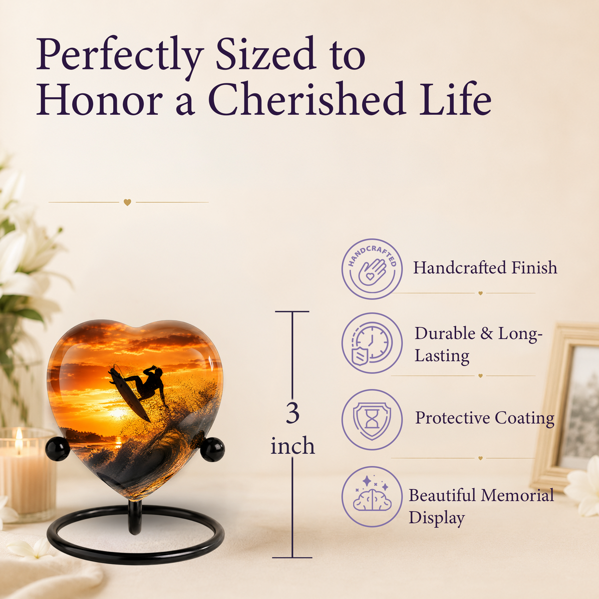 Personalized Urn for Dad, Adult Male Cremation Urn for Ashes, Surfing Memorial Urn for Father & Son