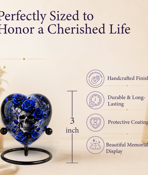 Blue Rose Skull Cremation Urn for Ashes, Gothic Memorial Urn, Blue Rose Urn, Skull Heart Urn, Personalized Adult Cremation Urn