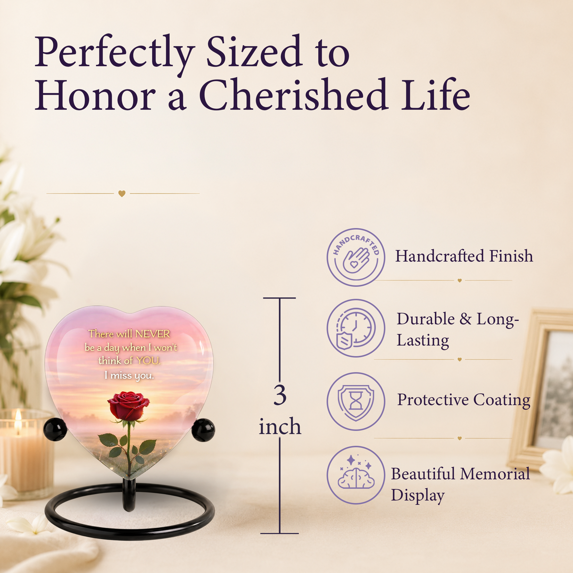 Rose Flower Heart Cremation Urn for Human Ashes – Memorial Keepsake Urn
