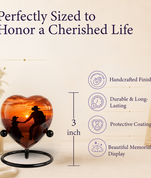Cowboy Urns for Dad – Heart-Shaped Western Memorial Keepsake Urn, Cowboy Keepsake Urn for Dad