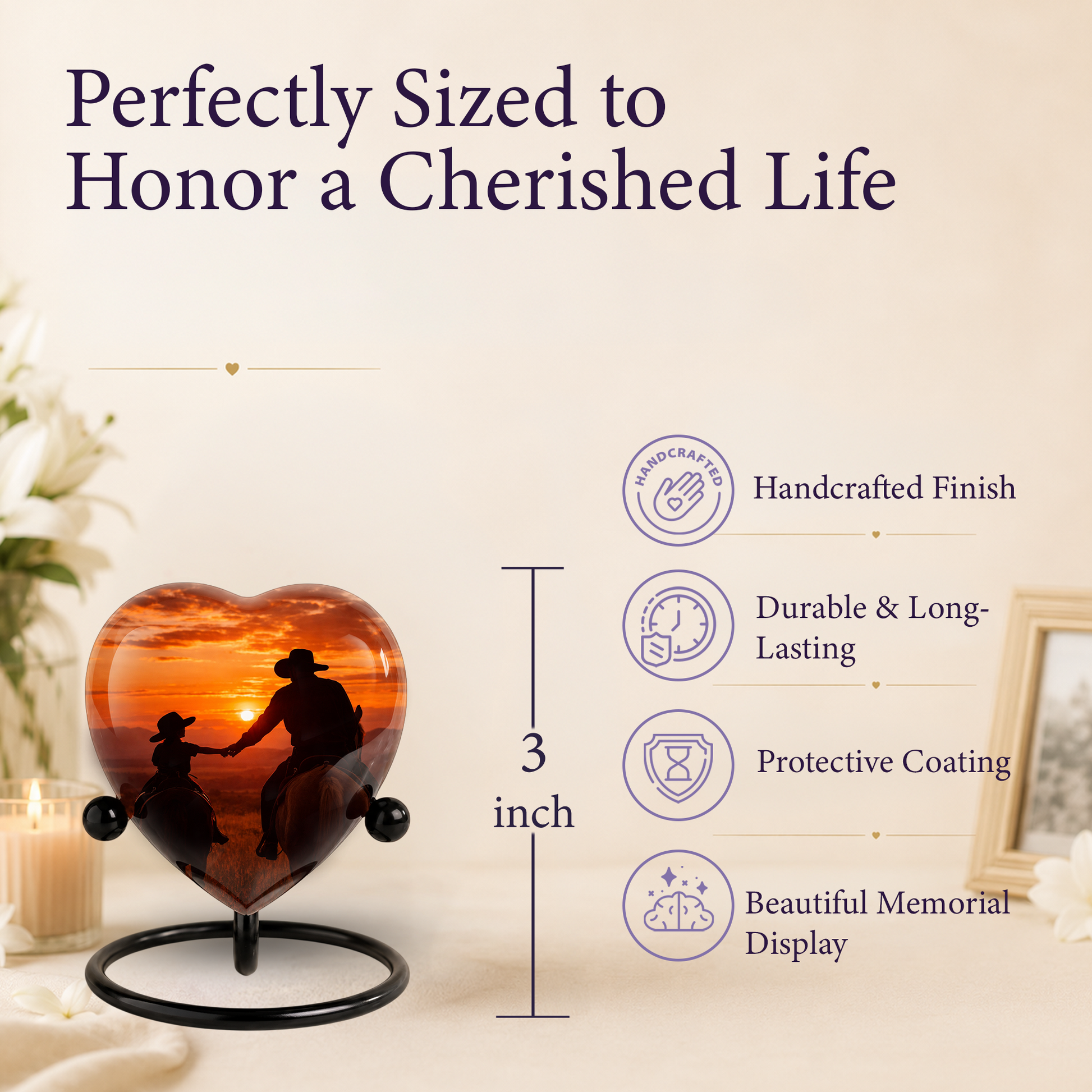 Cowboy Urns for Dad – Heart-Shaped Western Memorial Keepsake Urn, Cowboy Keepsake Urn for Dad