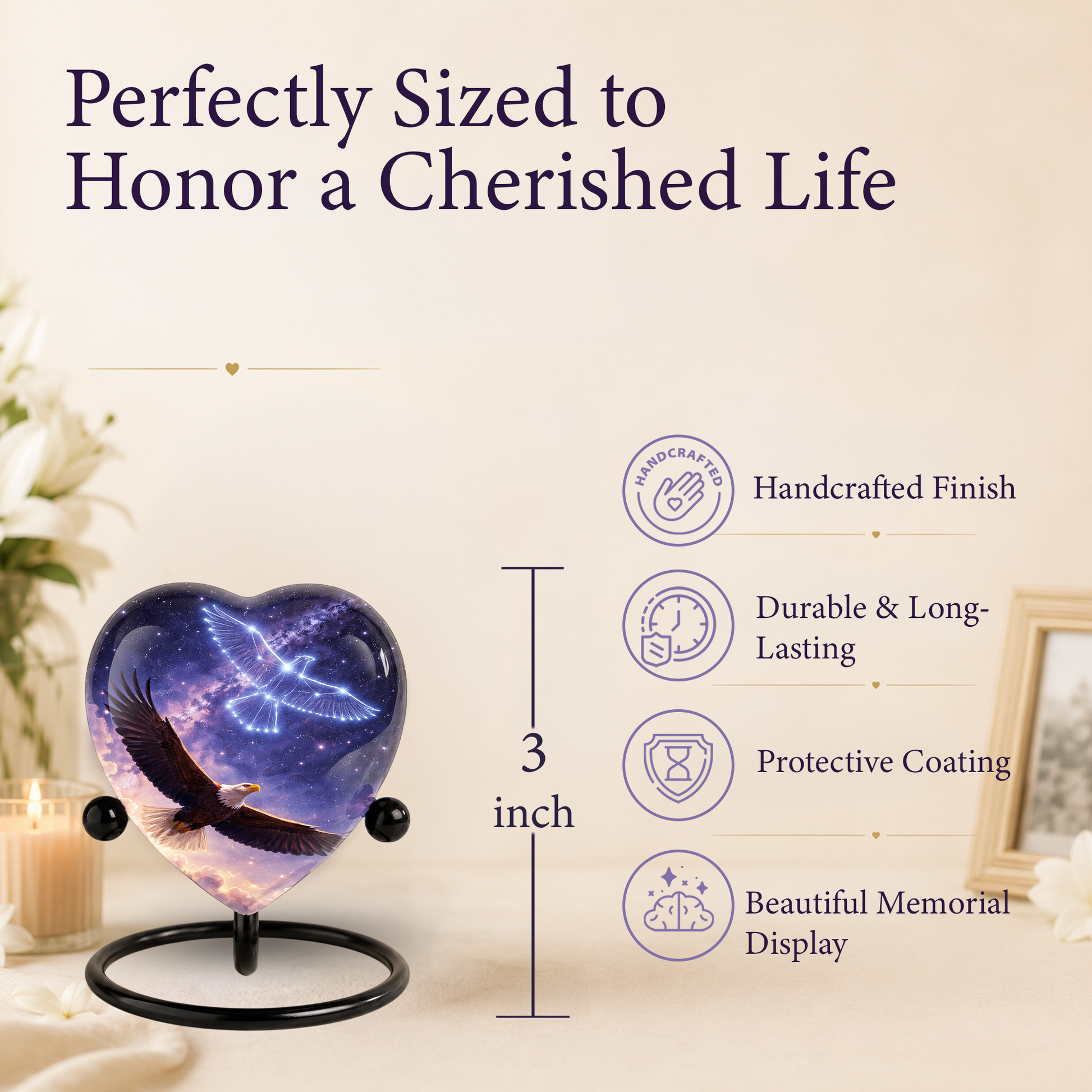 Eagle Heart Memorial Urn, Eagle Adult Urn, Eagle Urns for Adult Ashes, Eagle Adult Urns