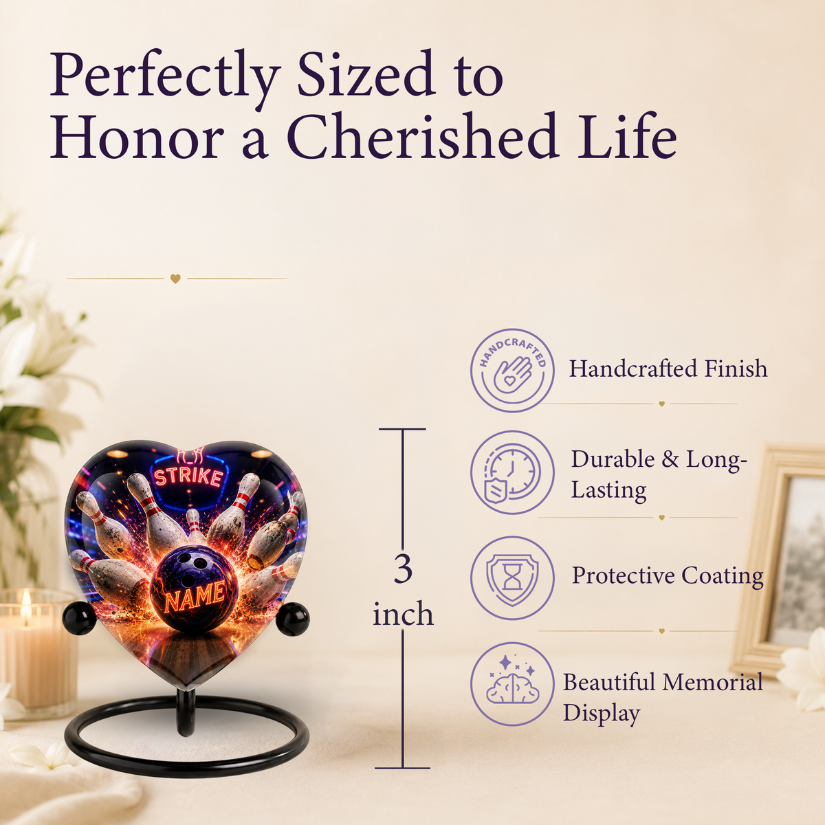 Bowling Urn – Personalized Bowling Cremation Urn for Ashes Heart-Shaped Adult Cremation Urn for Bowlers