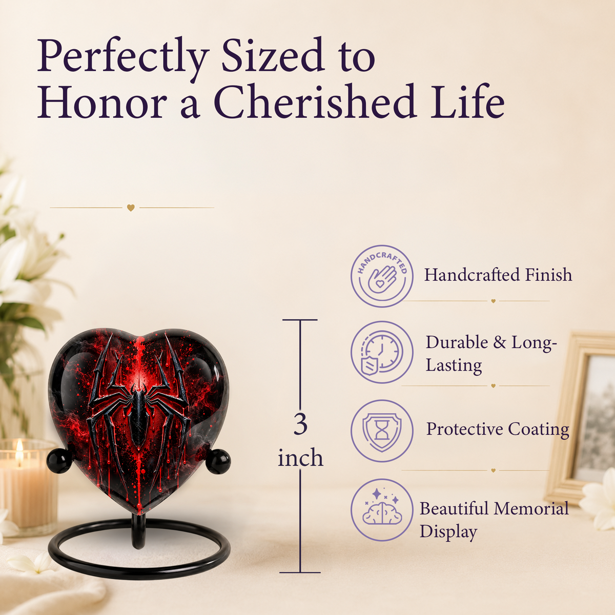Spider Cremation Urn for Ashes, Gothic Spider Urn, Black Spider Memorial Urn, Red Spider Web Urn, Dark Fantasy Adult Urn, Personalized Heart Urn
