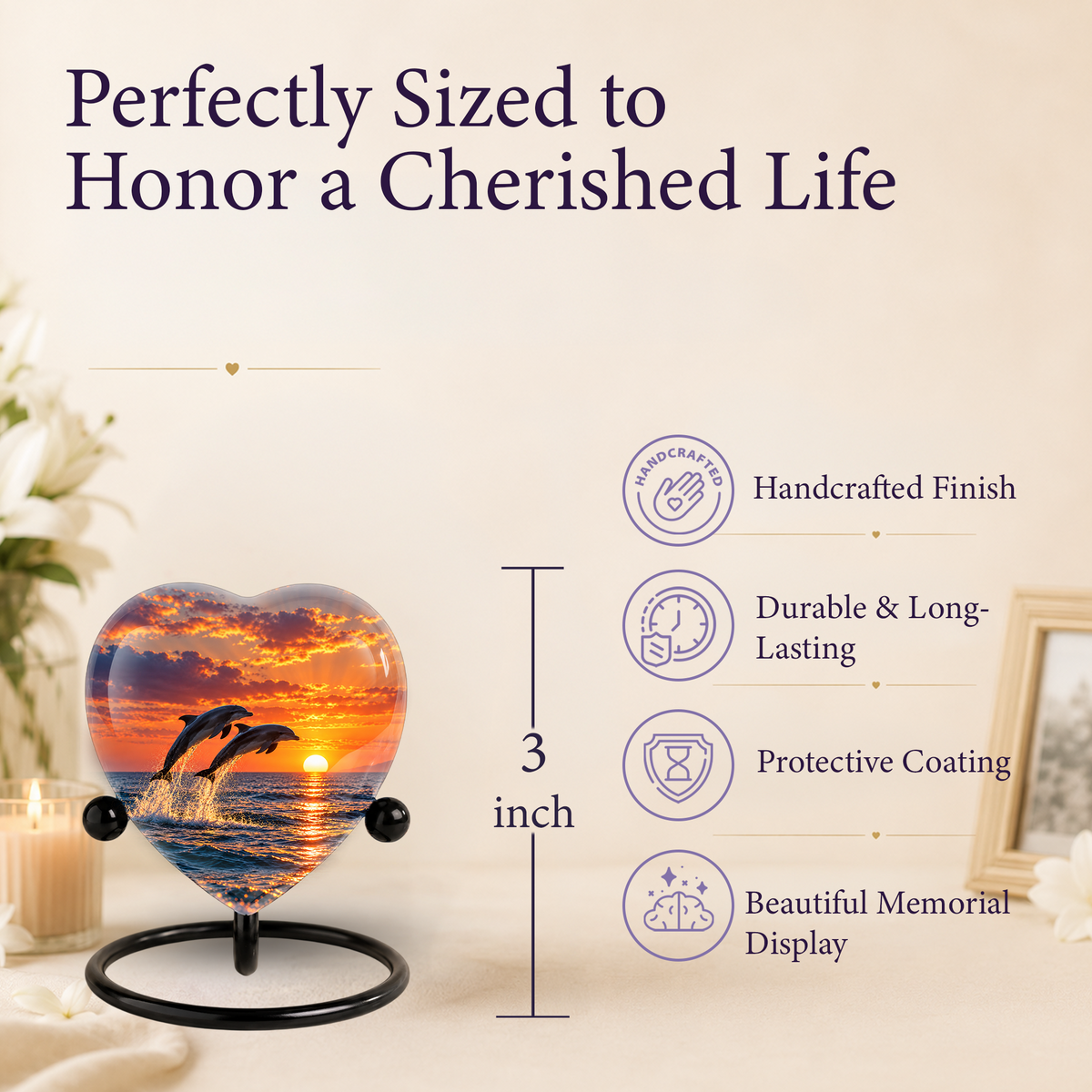 Dolphin Couple Cremation Urn for Ashes, Dolphin Memorial Urn, Personalized Ocean Urn, Heart Shaped Cremation Urn,