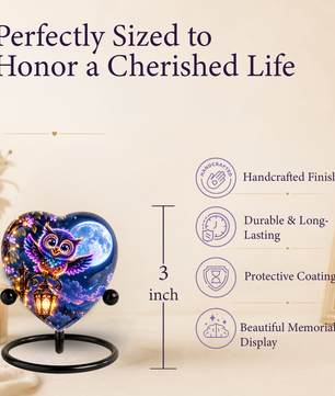 Heart-Shaped Owl Cremation Urn for Ashes – Personalized Night Sky Memorial Urn