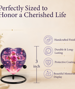 Rose Cross Adult Urn for Ashes, Pink Rose Memorial Adult Cremation Urn, Heart Shaped Urn for Adult Ashes,