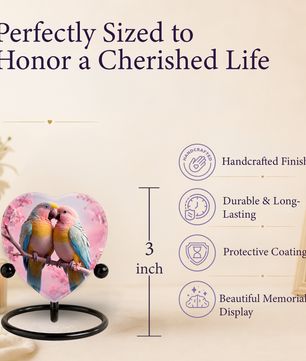 Beautiful Urn for Mother’s Ashes – Heart-Shaped Parrot Cremation Memorial Keepsake for Mom and Loved Ones