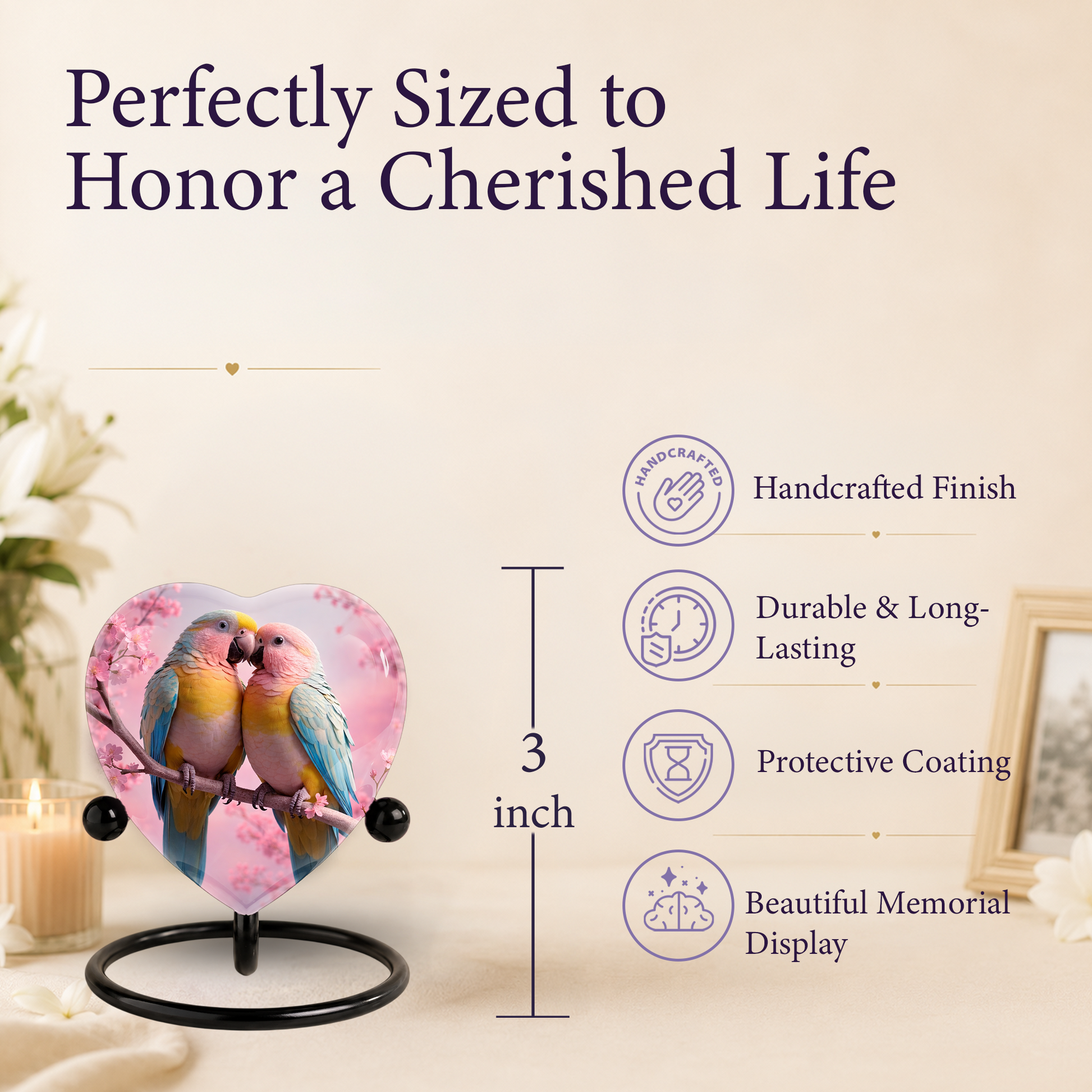Beautiful Urn for Mother’s Ashes – Heart-Shaped Parrot Cremation Memorial Keepsake for Mom and Loved Ones