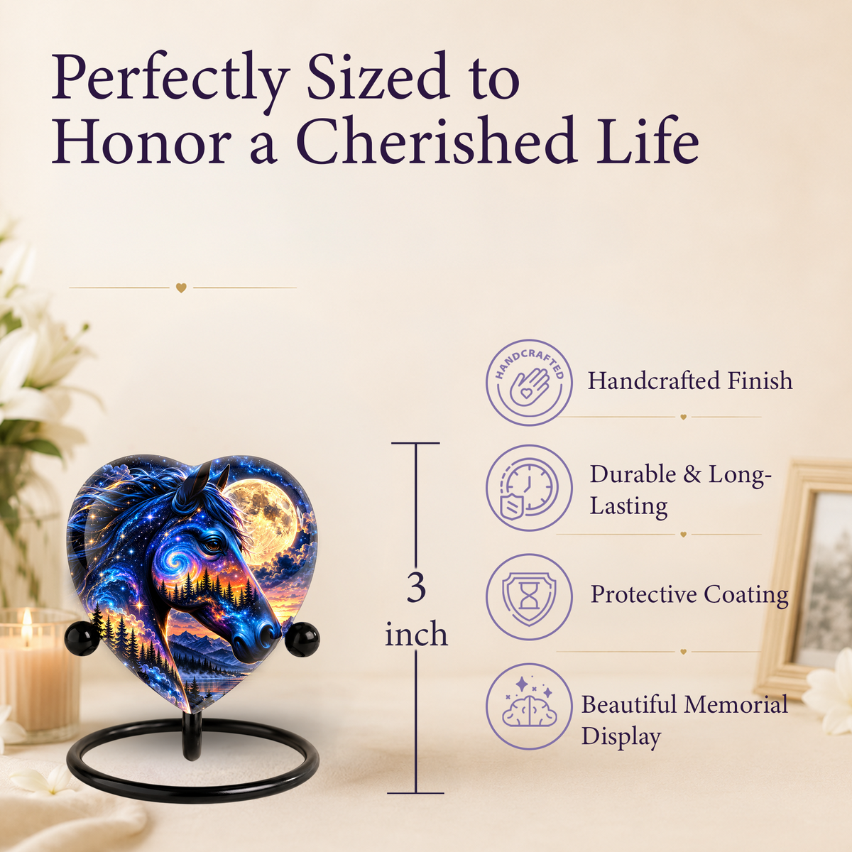 Galaxy Horse Heart Cremation Urn for Ashes, Personalized Adult Memorial Urn Heart Shaped Horse Urn, Nature Memorial