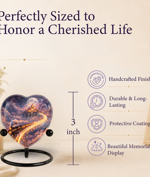 Fantasy Heart Adult Urn for Human Ashes – Enchanted Castle & Train Memorial Adult Cremation Urn