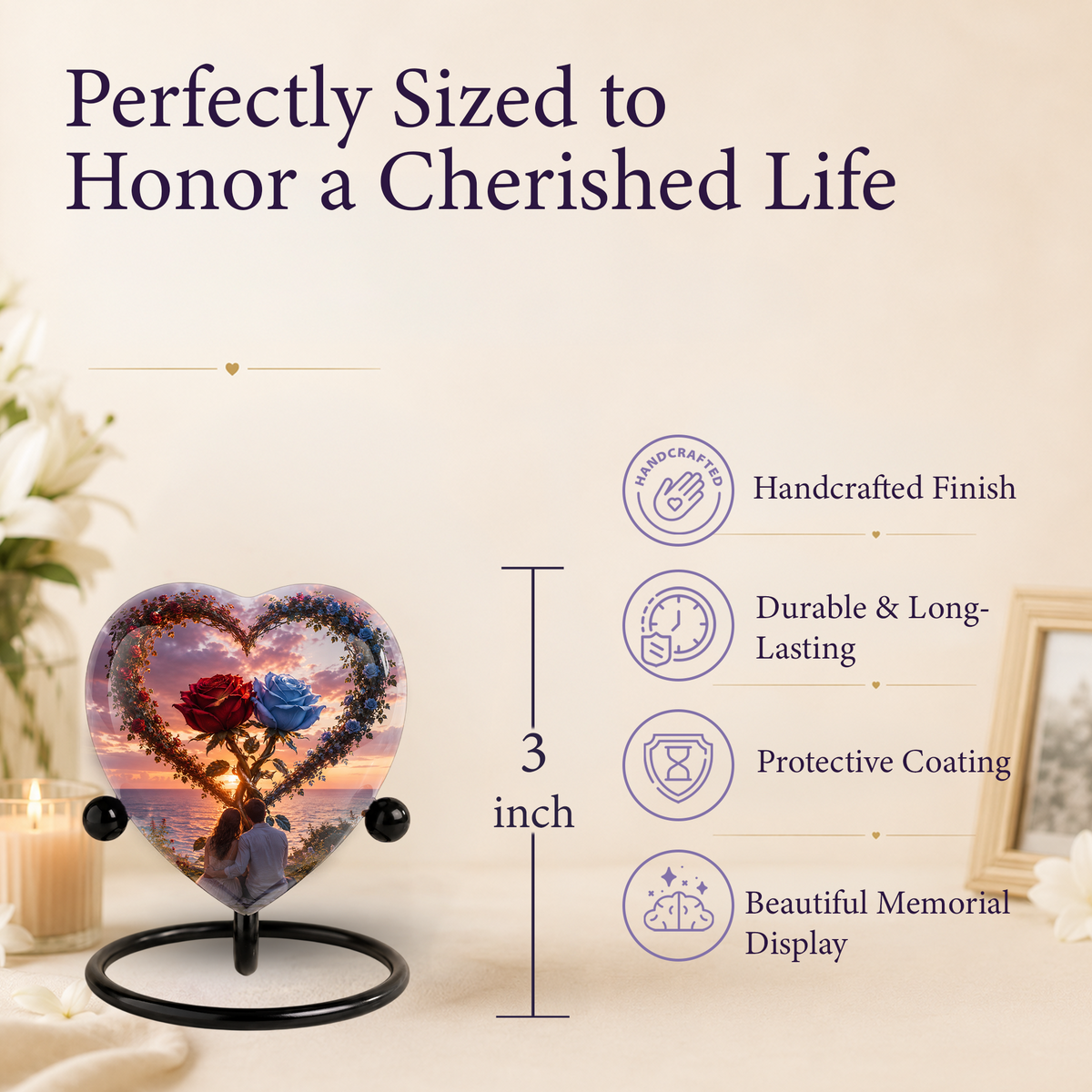 Heart Shaped Adult Cremation Urn for Ashes – Beautiful Rose Memorial Urn for Loved Ones