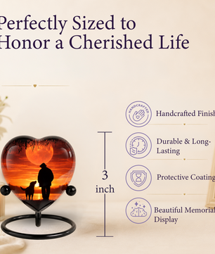 Heart Shaped Urn for Dad – Sunset Memorial Urn with Man & Dog, Personalized Urn for Dad,
