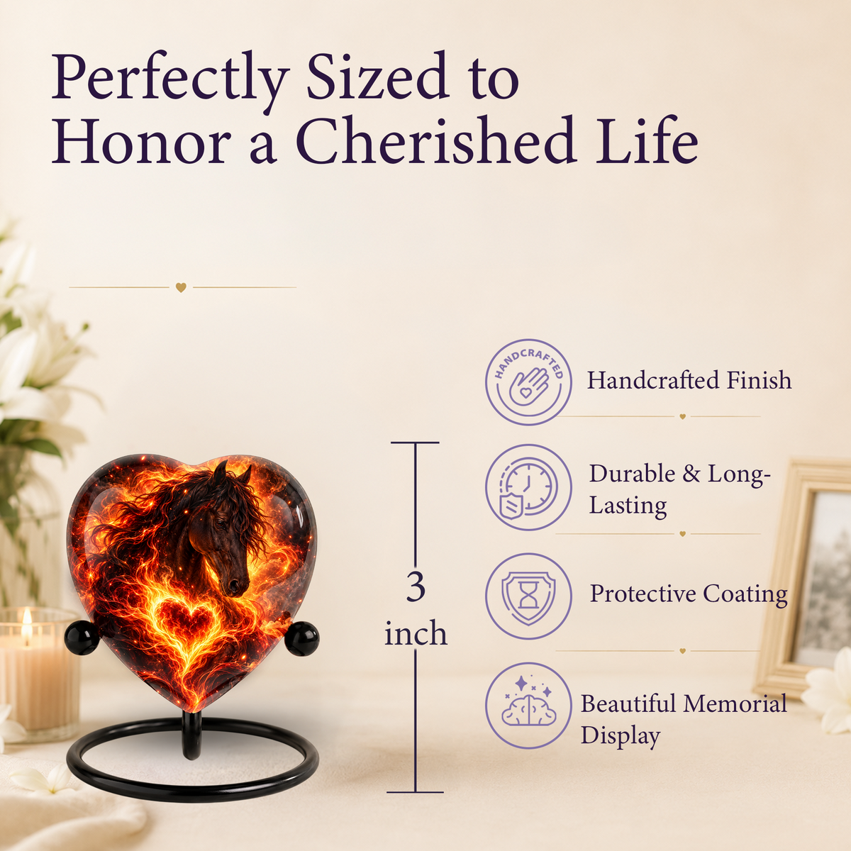 Optimized SEO Title Fiery Horse Heart Cremation Urn for Ashes, Personalized Adult Memorial Urn, Horse Cremation Urn