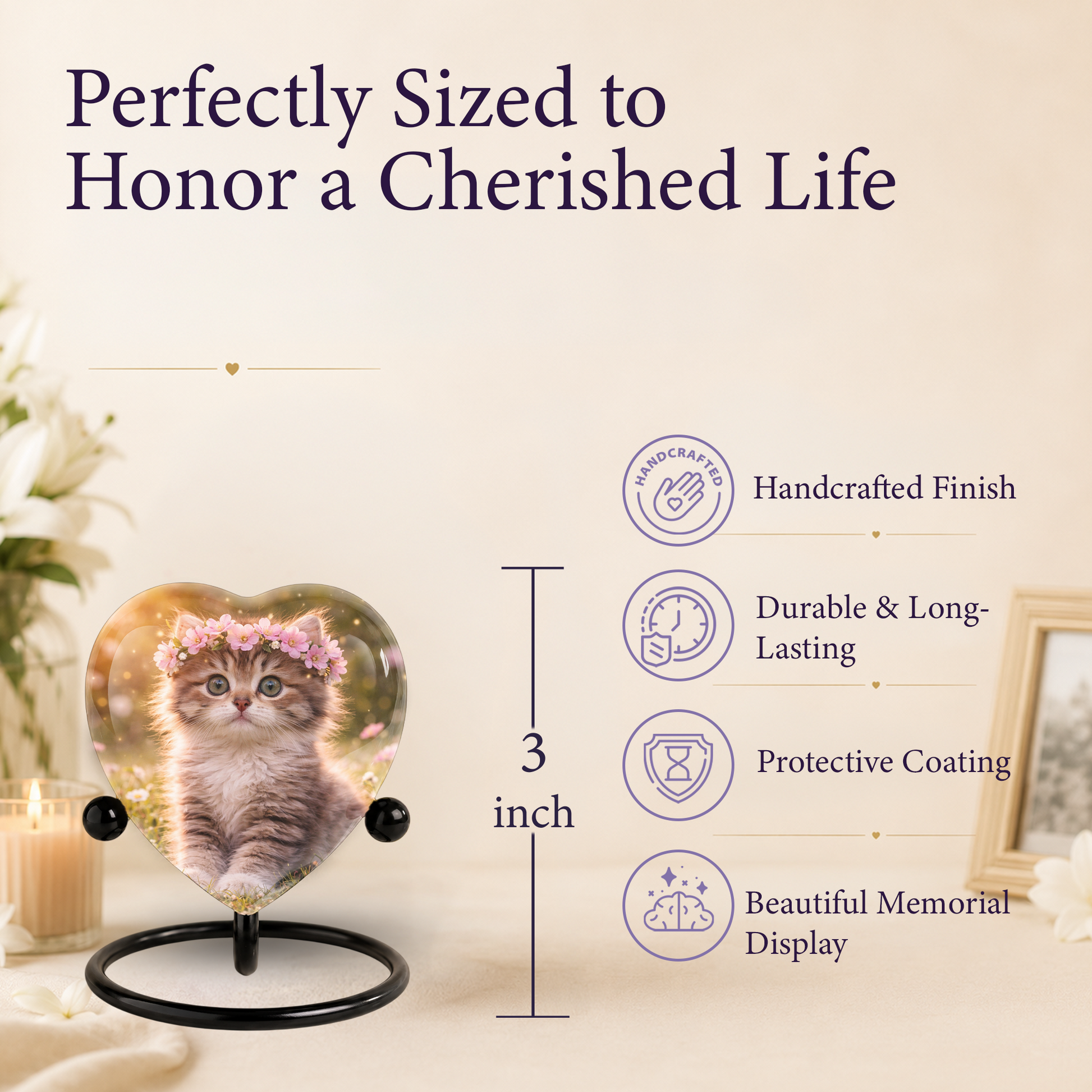 Cat Urn Heart-Shaped Memorial – Beautiful Adult Cremation Urn for Cat Ashes