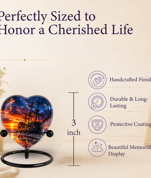 Pirate Ship Heart Cremation Urn for Ashes, Personalized Adult Memorial Urn, Nautical Urn for Men