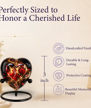 Heart Shaped Fairy Rose Urn for Ashes, Red Rose Cremation Urn