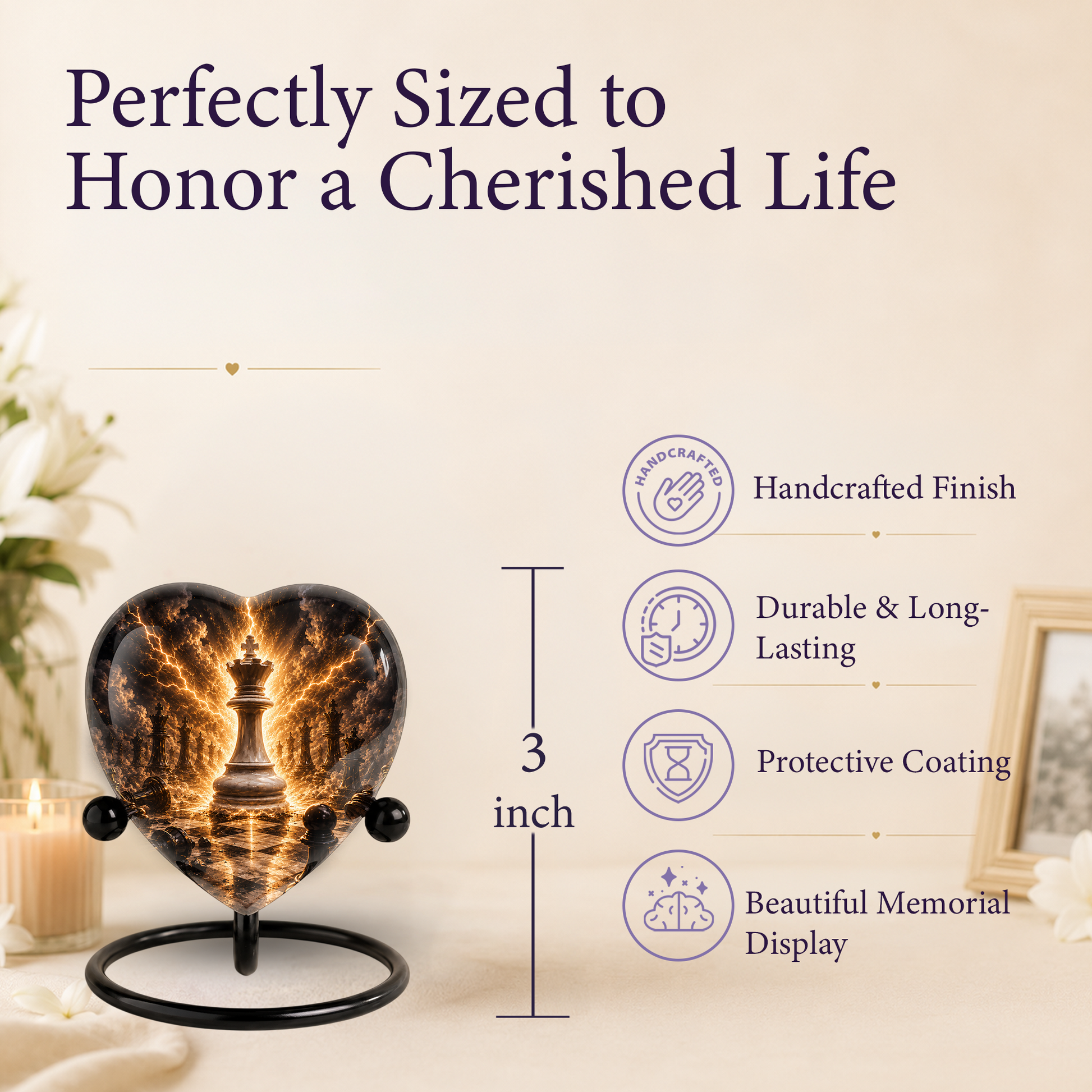 Royal Chess King Heart Adult Urn – Adult Urn, Urns for Adult Ashes,Adult Cremation Urns