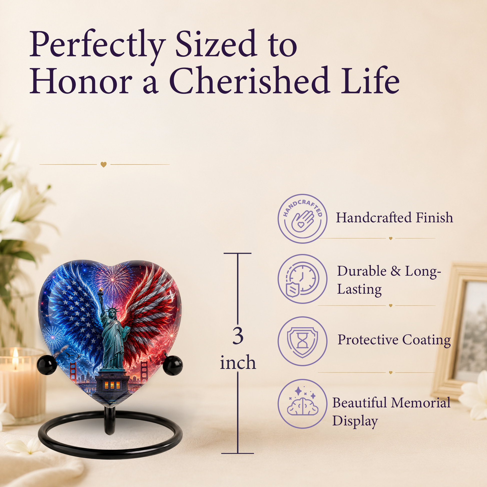 American Eagle Wings Statue of Liberty Urn – Adult Urn for Ashes, Patriotic Cremation Urn