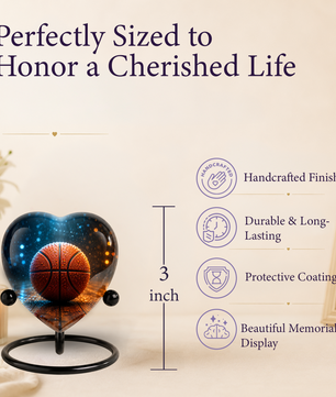 Basketball Heart-Shaped Adult Cremation Urn – Basketball Adult Urn for Human Ashes