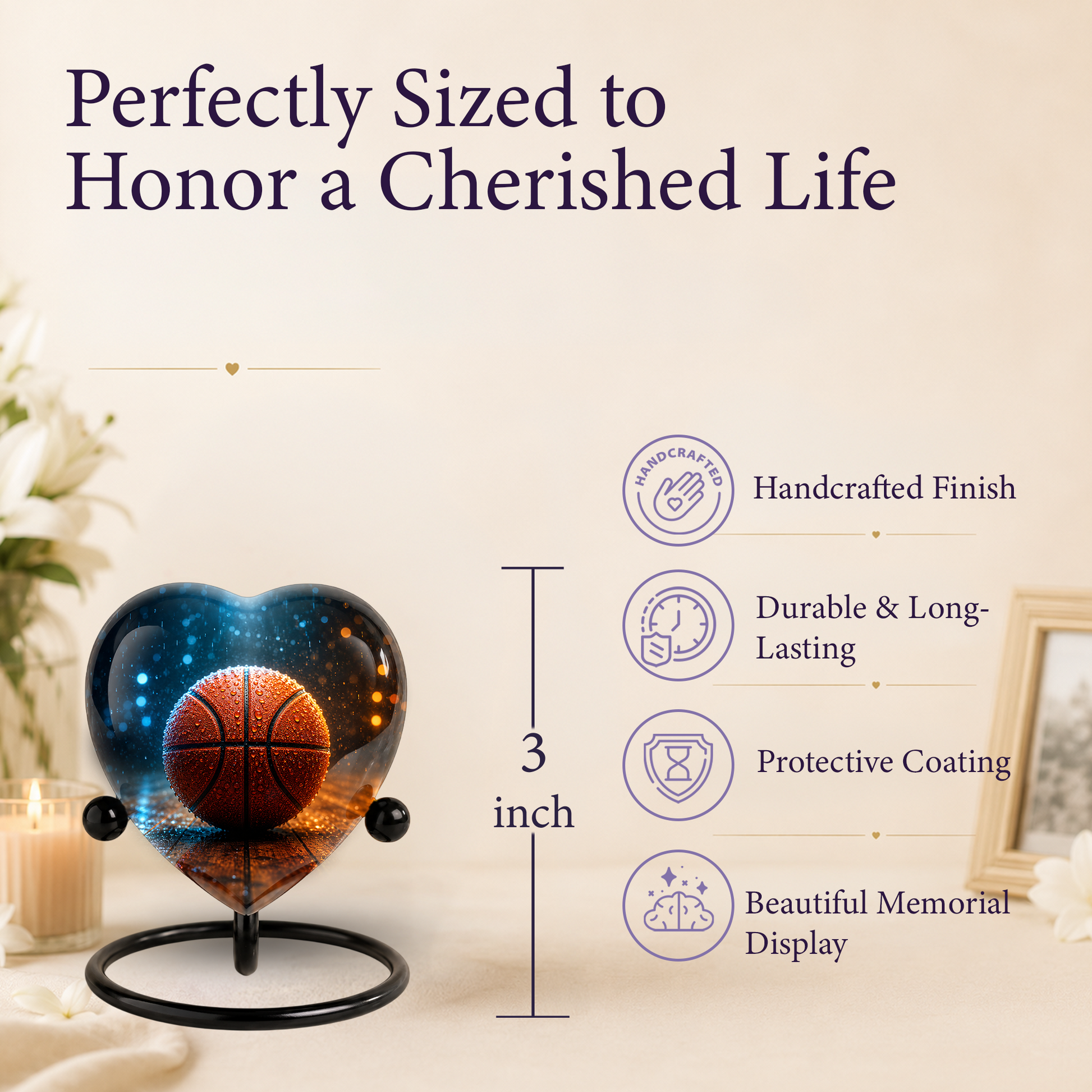 Basketball Heart-Shaped Adult Cremation Urn – Basketball Adult Urn for Human Ashes
