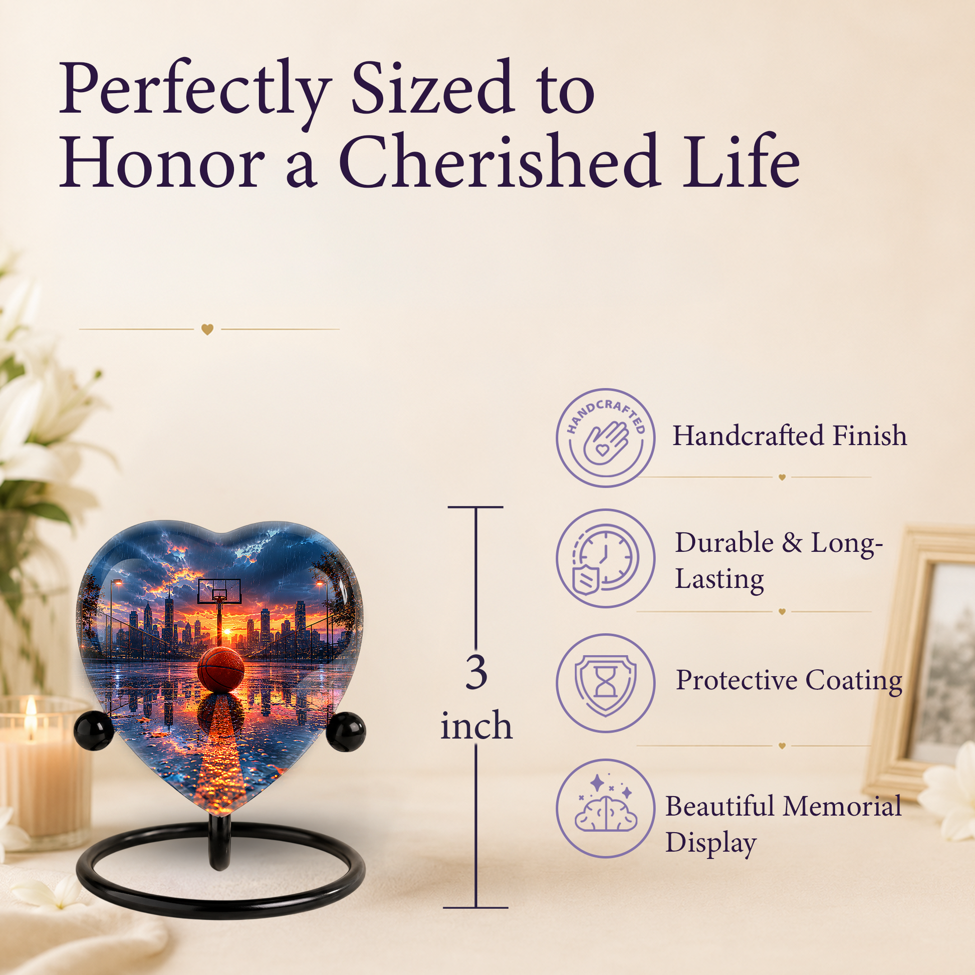 Basketball Sunset Adult Urn – Sports-Themed Adult Cremation Urn for Ashes