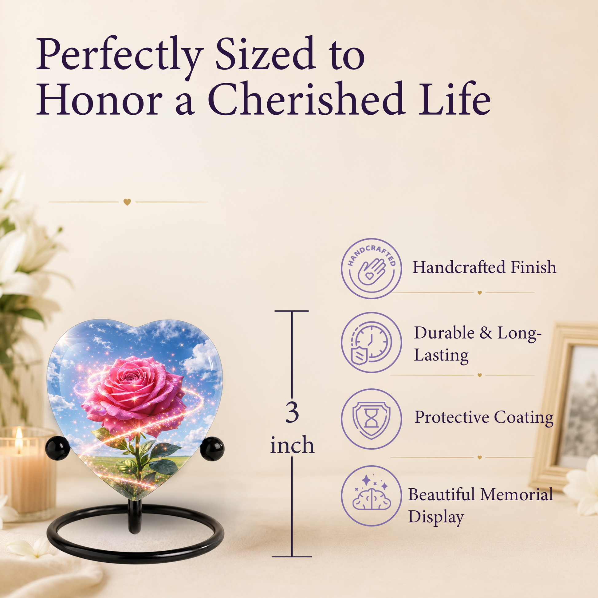 Pink Rose Heart Urn for Mom – Personalized Keepsake Urn for Mom, Beautiful Cremation Urn for Women