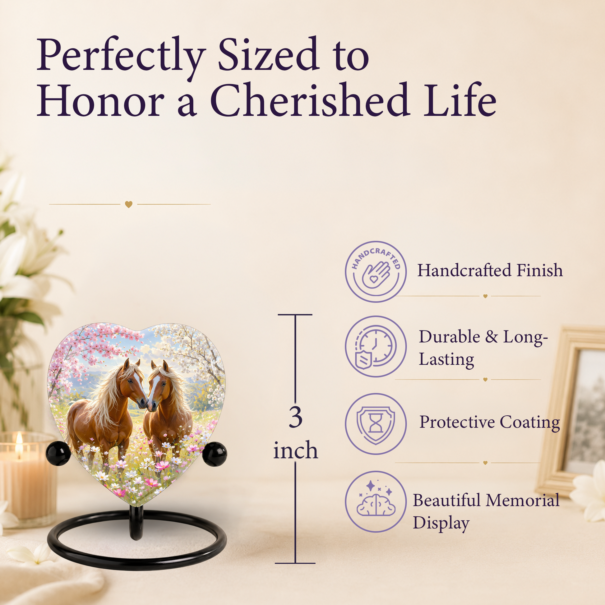 Horse Urn, Adult Urn for Ashes, Horse Memorial Urn, Heart-Shaped Horse Cremation Urn
