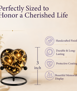 Butterfly Adult Urn for Ashes, Gold Heart Memorial Urn, Elegant Adult Cremation Urn