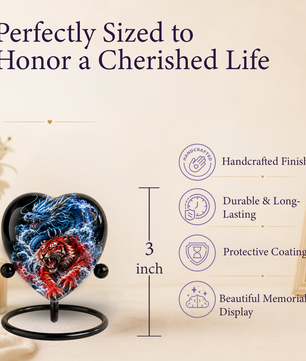 Dragon Tiger Heart Cremation Urn for Ashes, Personalized Adult Memorial Urn Heart Shaped Adult Cremation Urn