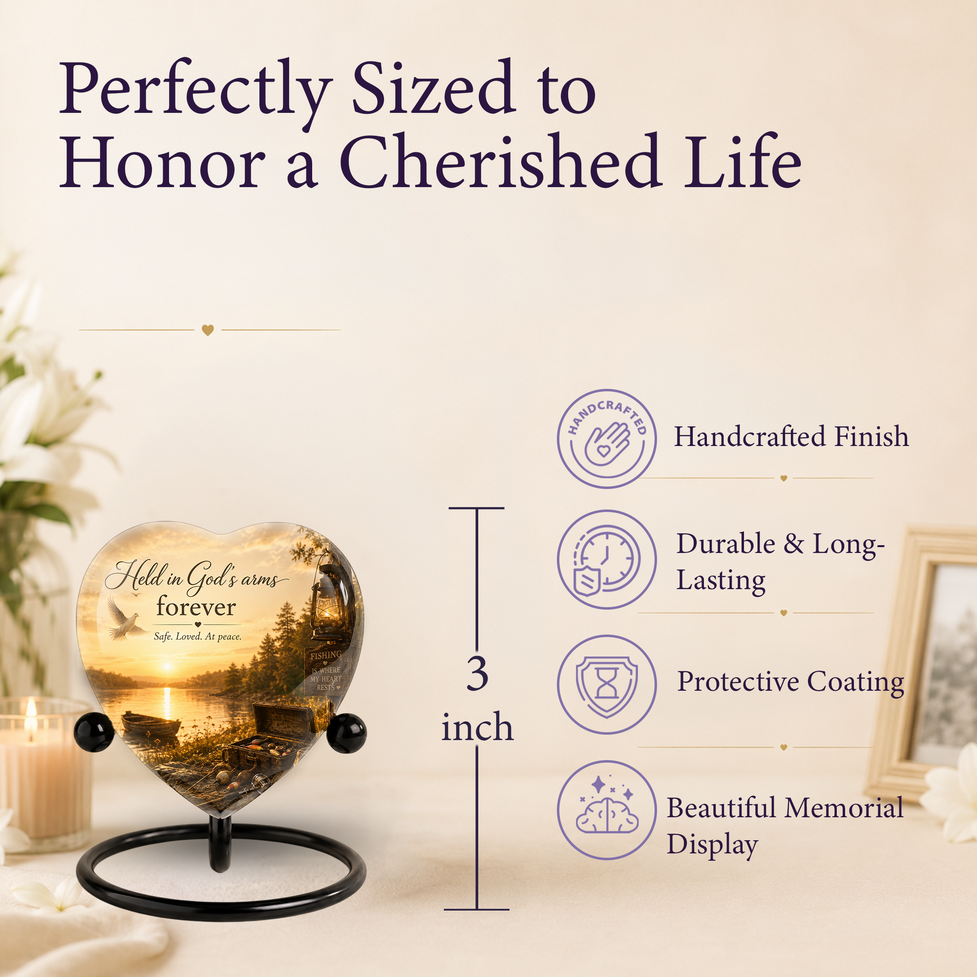 Fishing Adult Urn – Adult Urn for Ashes, Fishing Cremation Urn, Lake Sunset Urn for Adult Ashes