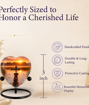 Sunset Fishing Dog Adult Urn for Human Ashes – Heart-Shaped Lake Memorial Adult Cremation Urn