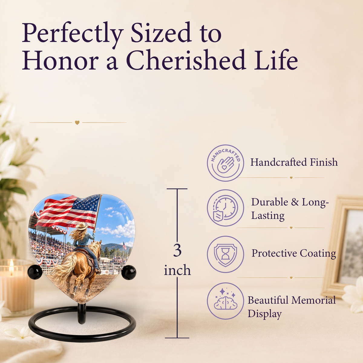 American Flag Cowboy Memorial Wind Chime – Heart-Shaped Rodeo Horse Memorial Decoration