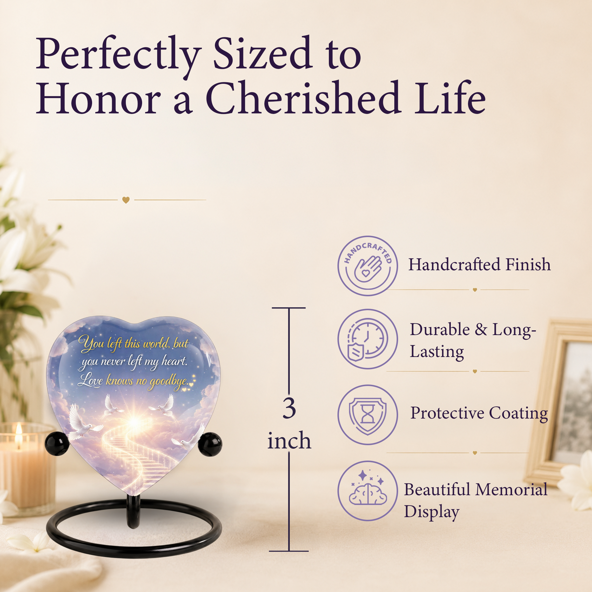 Heavenly Dove Heart Memorial Adult Cremation Urn, Adult Urns for Ashes, Peaceful Memorial Urn