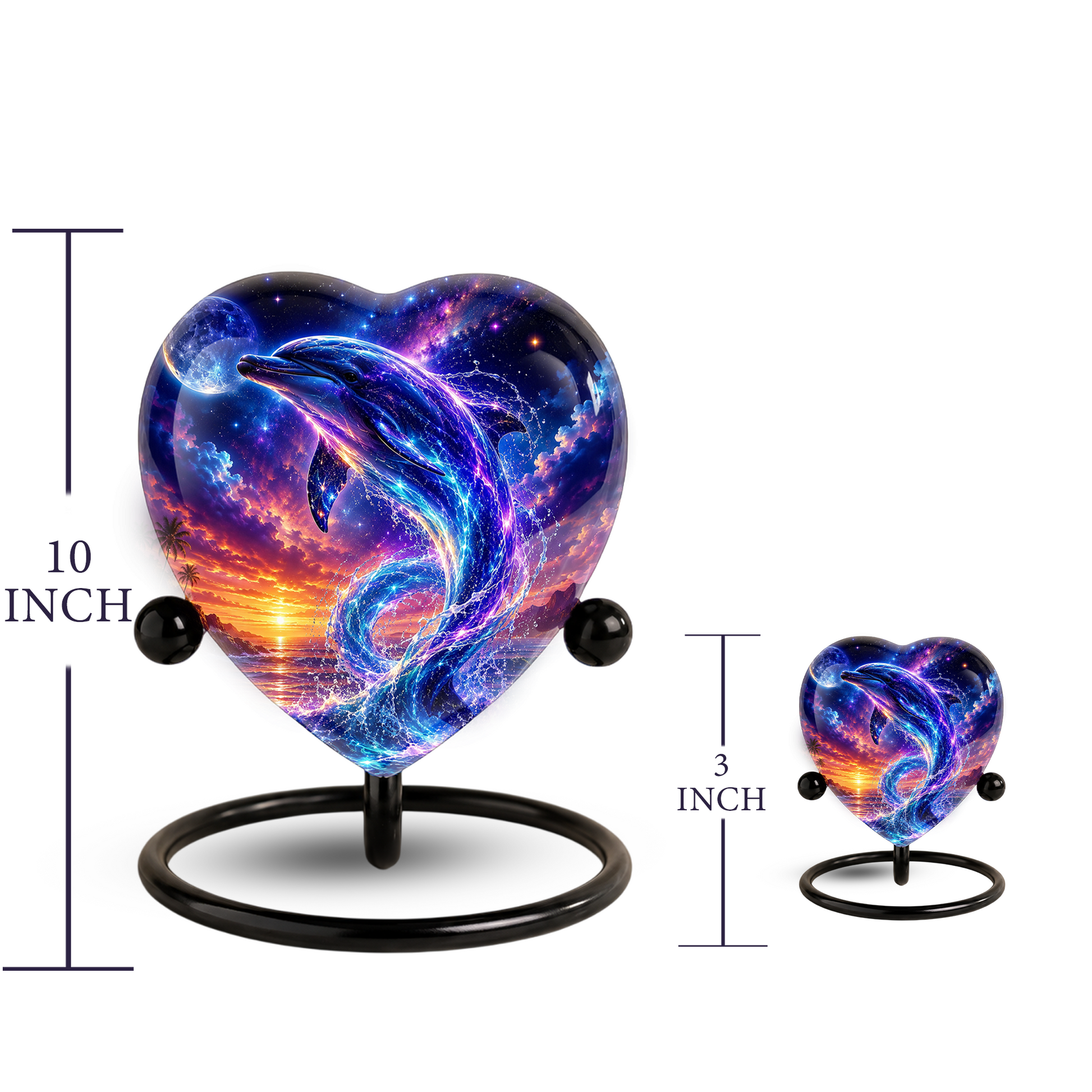 Neon Dolphin Urn for Ashes, Ocean Memorial Urn, Heart Shaped Dolphin Urn