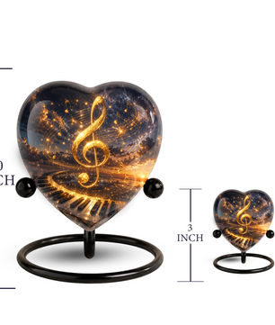 Musical Note Piano Adult Urn – Golden Treble Clef Heart Design Adult Cremation Urn for Ashes