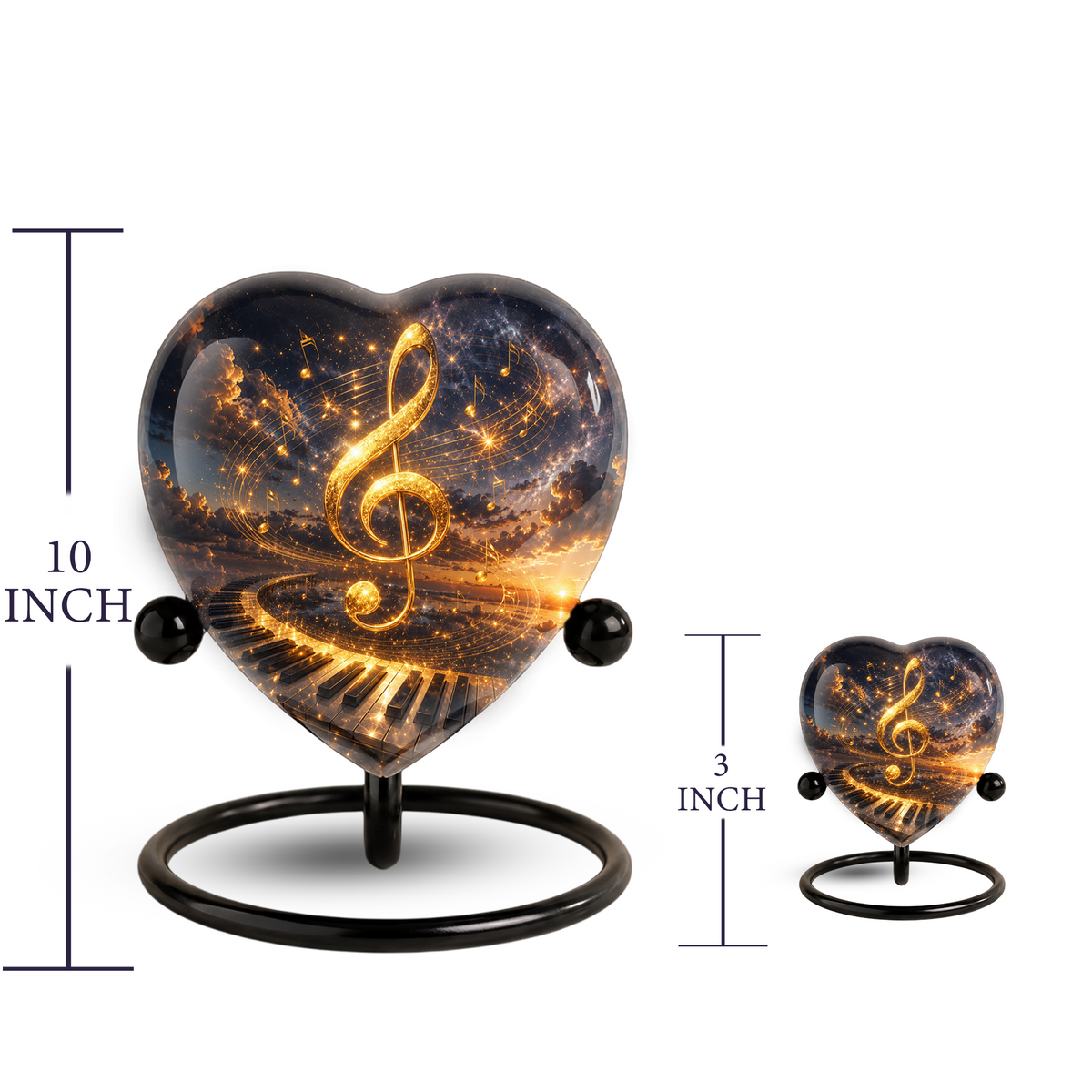 Musical Note Piano Adult Urn – Golden Treble Clef Heart Design Adult Cremation Urn for Ashes