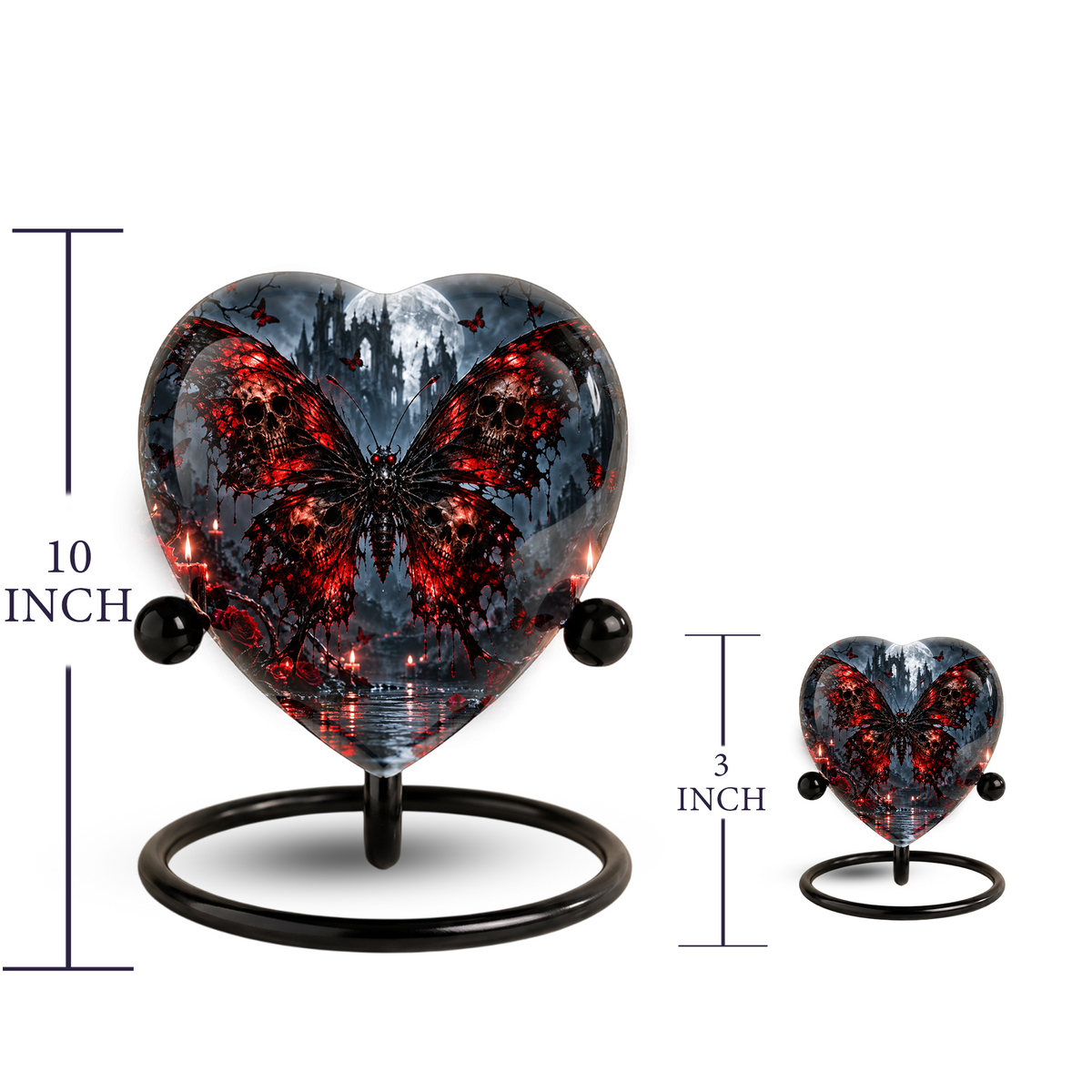 Gothic Butterfly Cremation Urn for Ashes, Skull Butterfly Urn, Red Black Gothic Memorial Urn, Halloween Heart Urn, Personalized Keepsake
