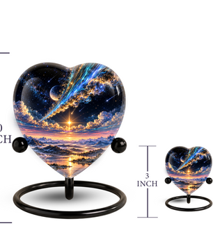 Optimized SEO Title Galaxy Mountain Heart Cremation Urn for Ashes, Personalized Adult Memorial Urn