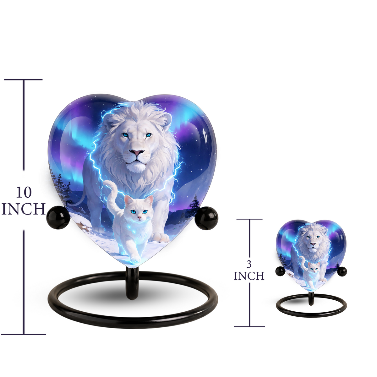 White Lion and White Cat Heart Memorial Urn – Adult Urn, Urns for Adult Ashes