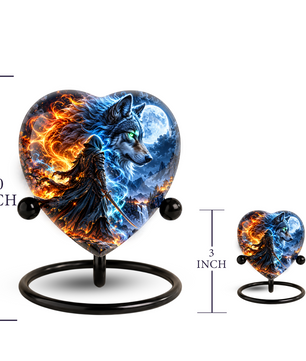 Wolf Adult Urn for Ashes, Fire and Ice Wolf Memorial Urn, Blue Moon Fantasy Cremation Urn