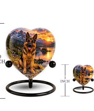 German Shepherd Heart Cremation Urn for Ashes, Personalized Adult Memorial Urn Heart Shaped Pet Memorial