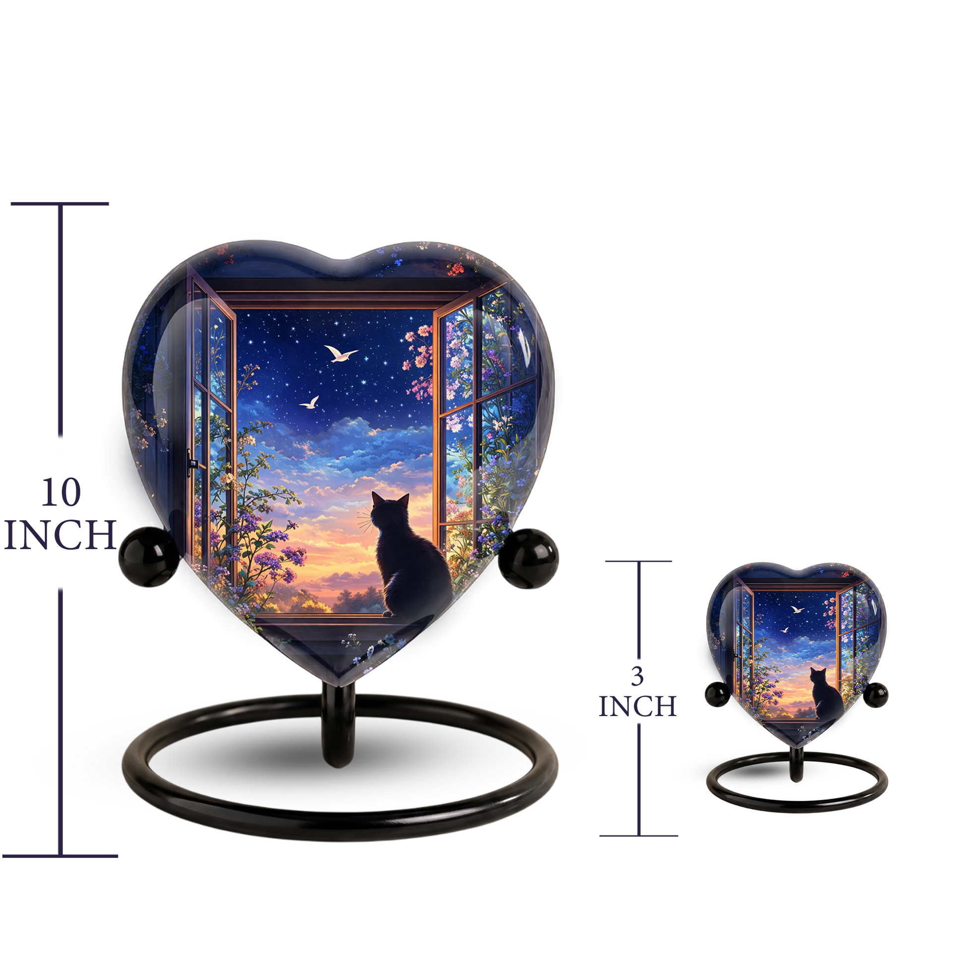 Black Cat Sunset Memorial Adult Urn – Heart-Shaped Adult Urn for Ashes Adult Cremation Urns, Urn for Ashes Adult