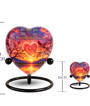 Sunset Heart Memorial Urn – Adult Urn for Ashes, Sunset Cremation Urn, Heart-Shaped Adult Cremation Urn