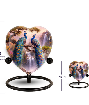 Heart-Shaped Memorial Urn, Peacock Urns for Adult Ashes, Peacock Adult Cremation Urn