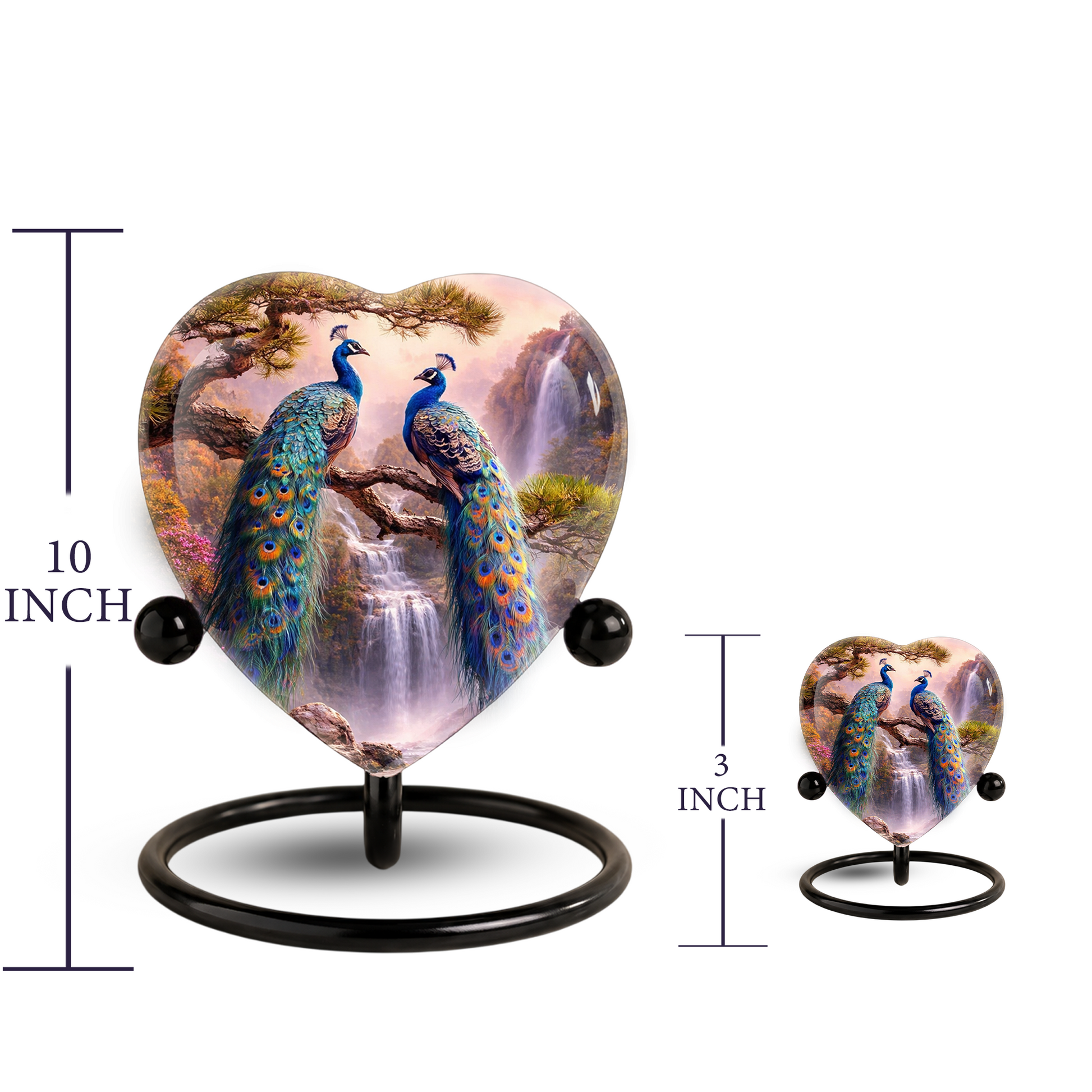 Heart-Shaped Memorial Urn, Peacock Urns for Adult Ashes, Peacock Adult Cremation Urn