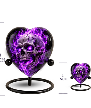 Purple Skull Adult Cremation Urn for Ashes, Gothic Skull Memorial Urn, Personalized Adult Urn, Halloween Horror Heart Shaped Cremation Urn