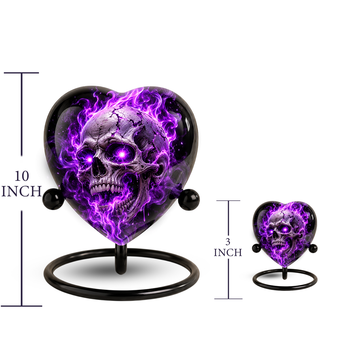 Purple Skull Adult Cremation Urn for Ashes, Gothic Skull Memorial Urn, Personalized Adult Urn, Halloween Horror Heart Shaped Cremation Urn